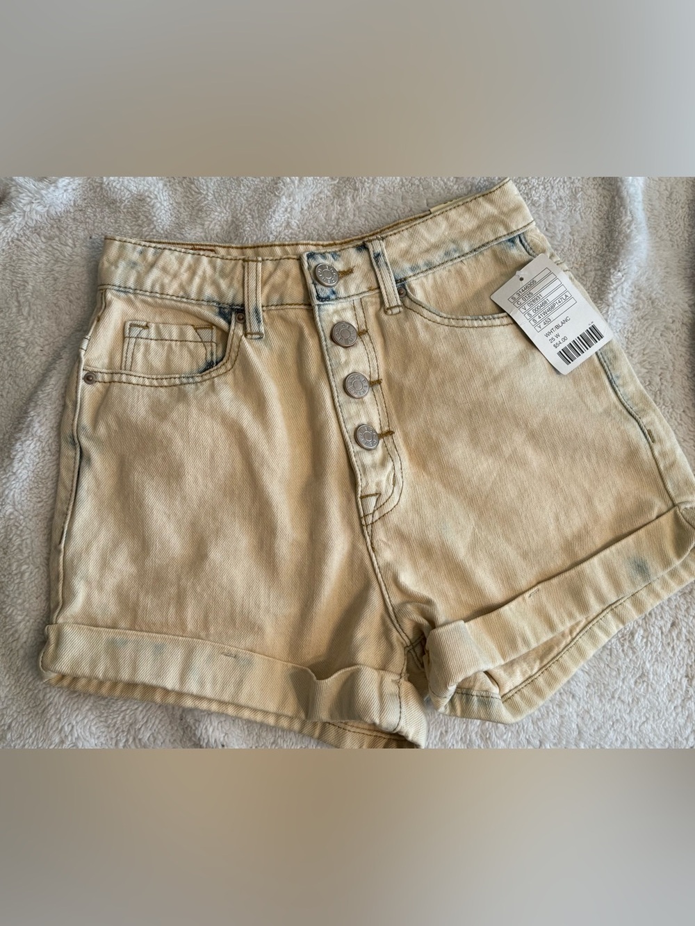 High-Rise Button-Fly Women's Denim Shorts in Light Cream White